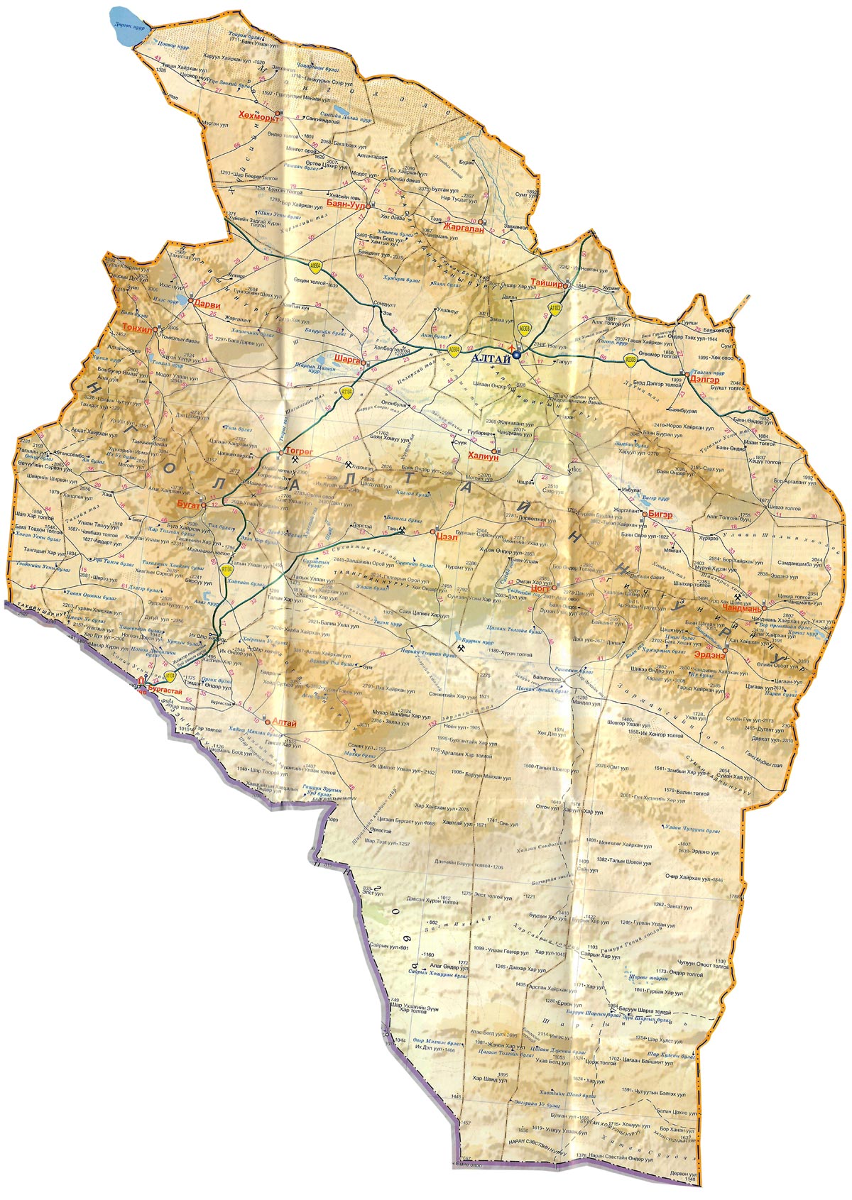 Карта Говь-Алтай аймака Монголии.