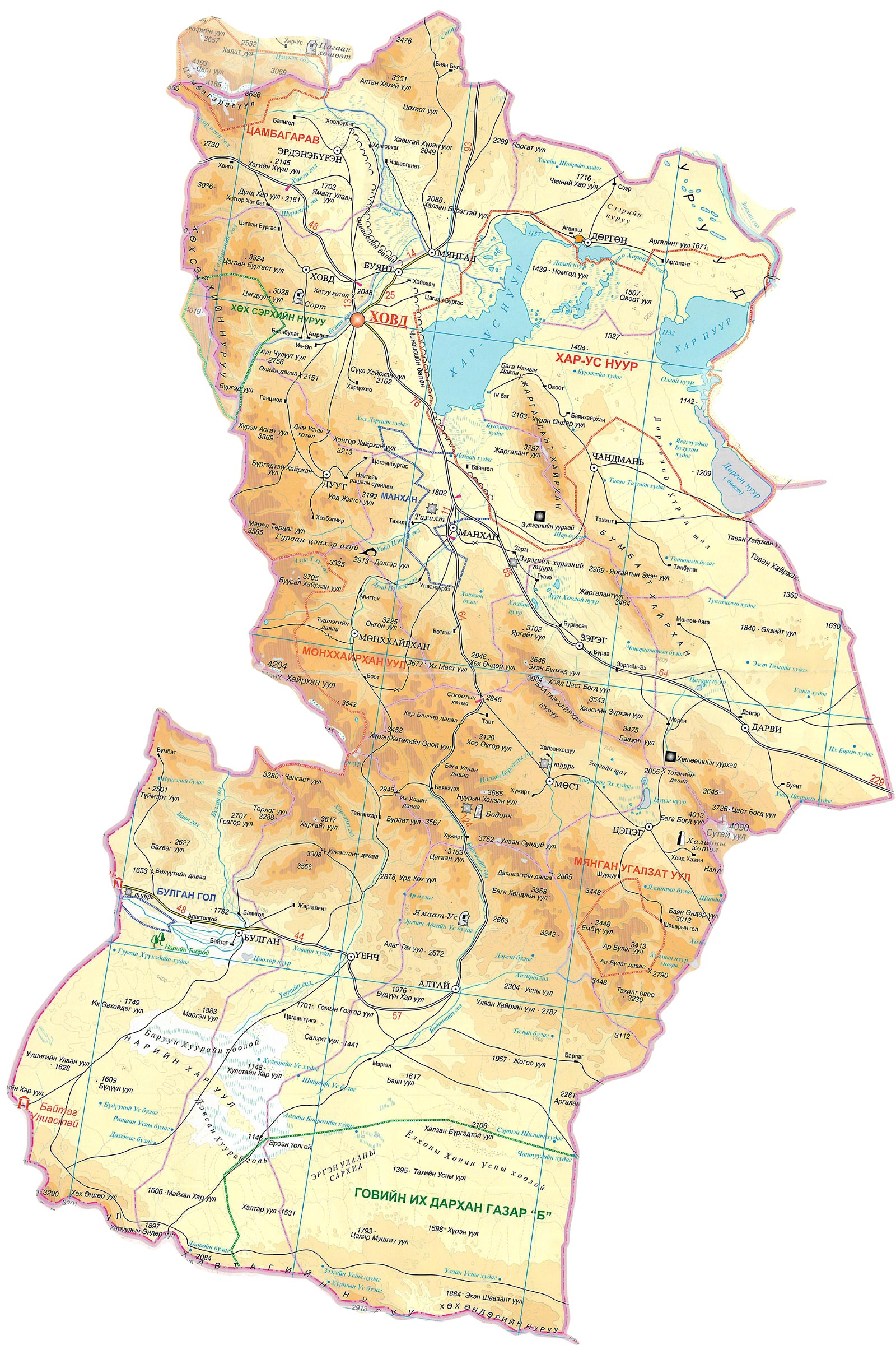 Карта Ховд аймака Монголии.