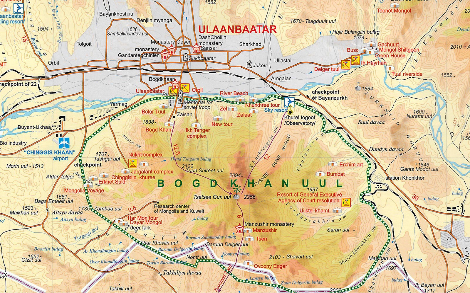 Photo. Bogdkhan uul National Park map. Map of Mongolia.