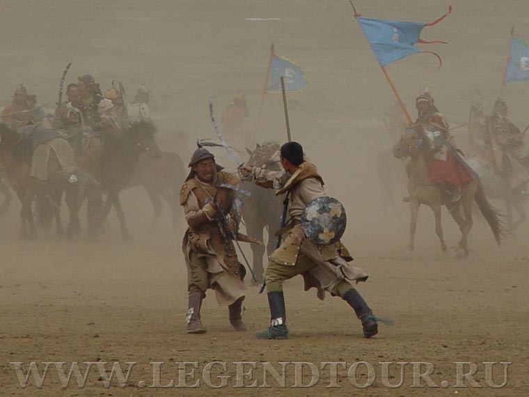 Chinggis Khaans cavalry riders show.