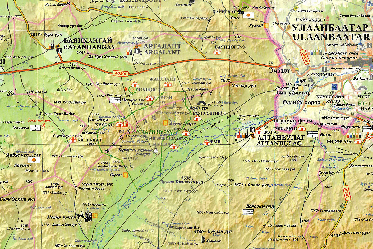 Фотография. Карта национального парка Хустай нуруу.