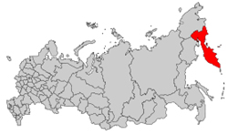 Камчатский край на карте России.